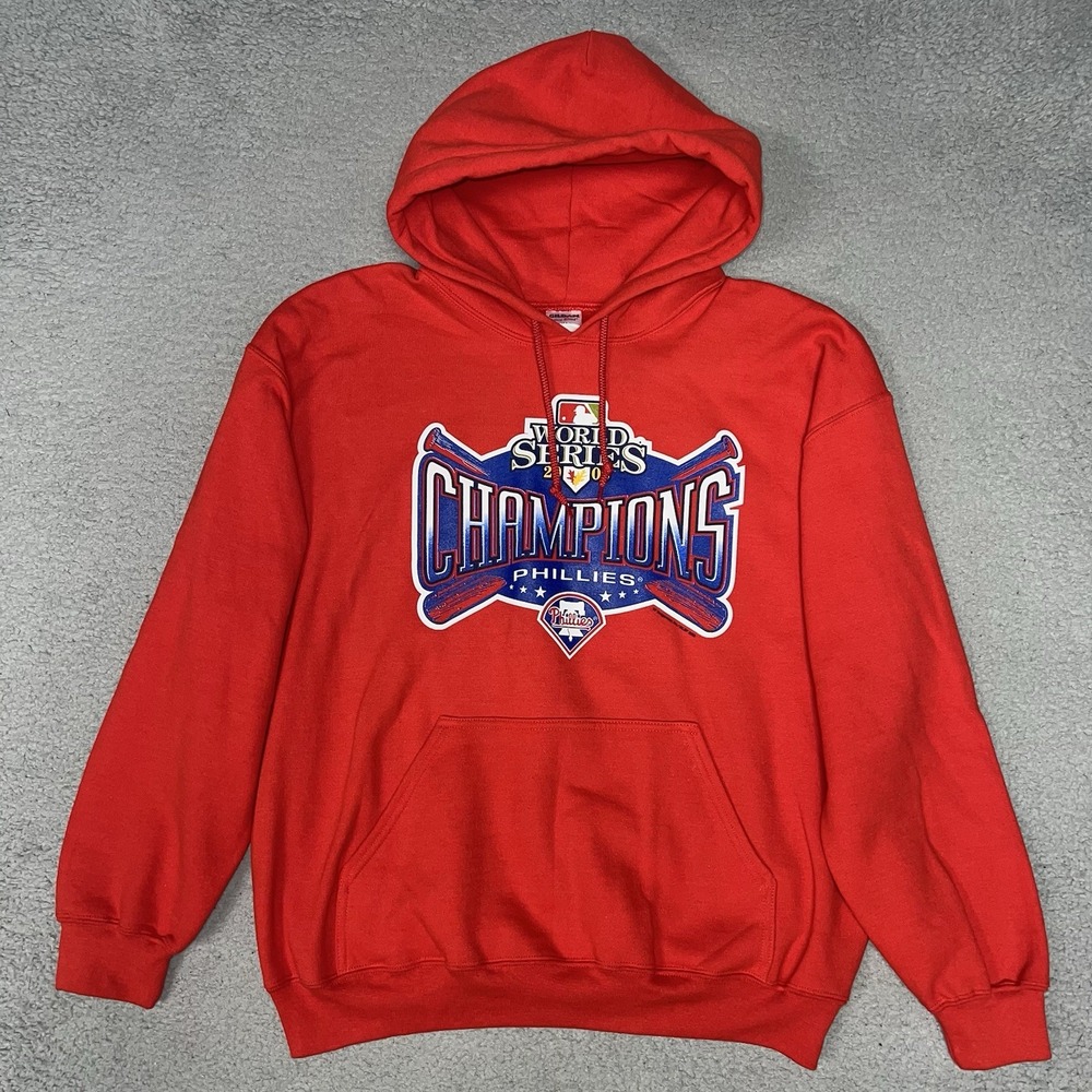 VTG Philadelphia Phillies 2008 World Series Champions Hoodie Men Sz L Red Fleece